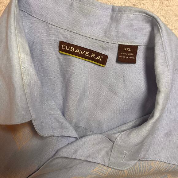 Cubavera Men's XXL Blue Linen Palm Tree Guayabera SS Shirt - Picture 4 of 9